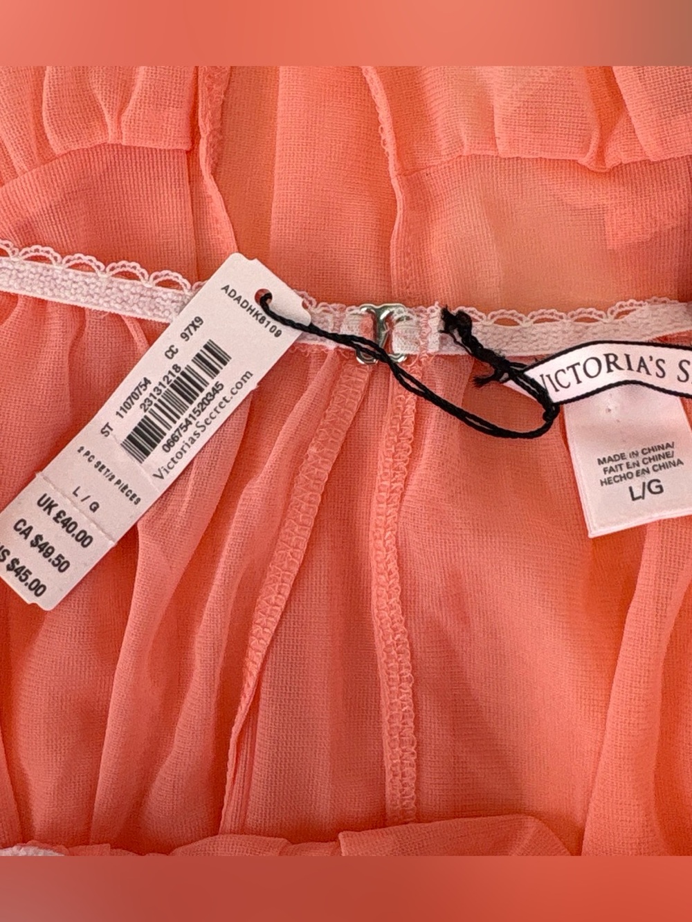 NWT Victorias Secret orange coral lace babydoll slip dress with matching panties - Picture 4 of 8
